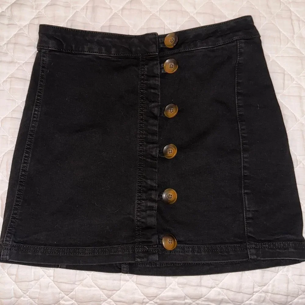NWOT Free People Little Daisies Black Button-Front Mini Skirt Size 8 - Picture 4 of 12
